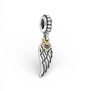 Pandora gold and silver heart and wing charm
